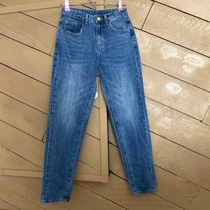 High Waisted Denim Blue Straight Leg Jeans